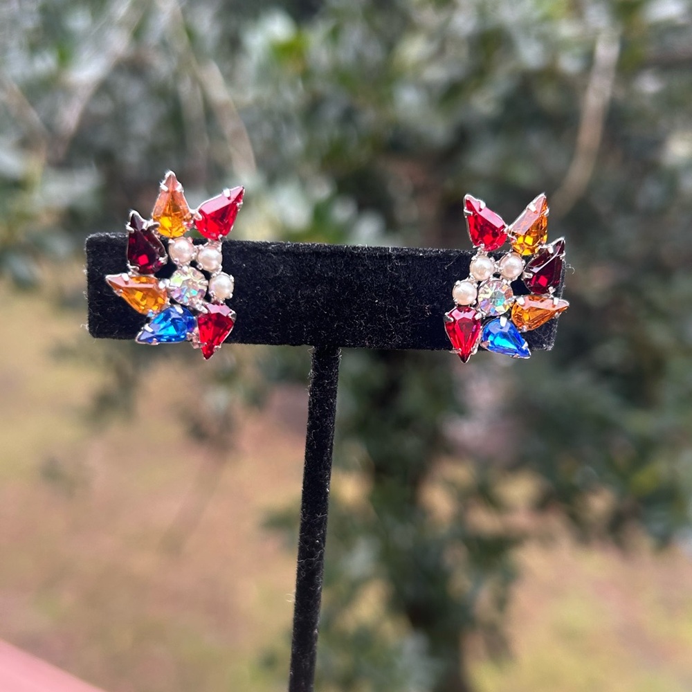 B.DAVID Multi-Color AB Rhinestone Pearl EARRINGS